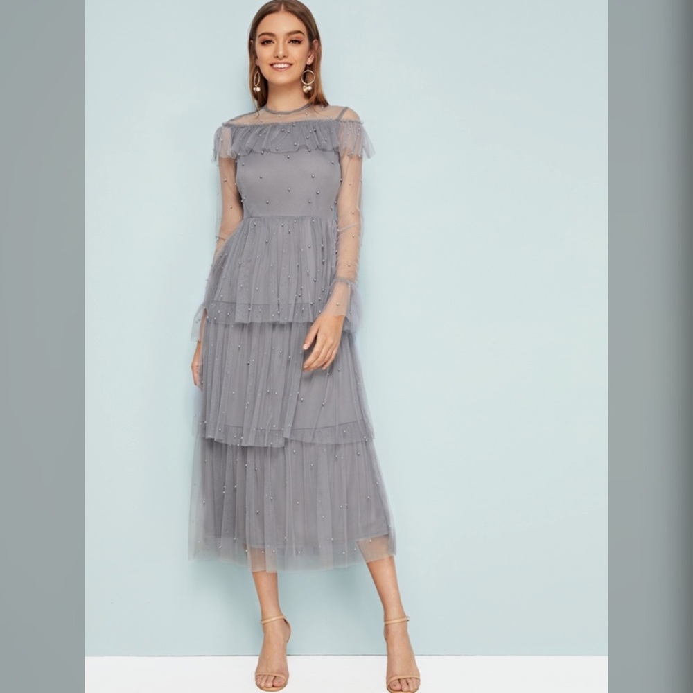 3 for $10 - Gray Dress with Pearl Embellishments